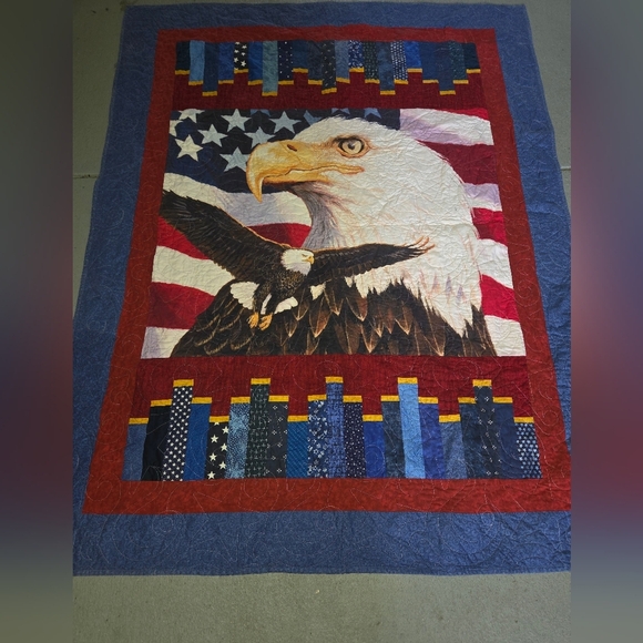 This handmade Eagle American Flag military USA pride throw quilt measures 54" x - Picture 1 of 6